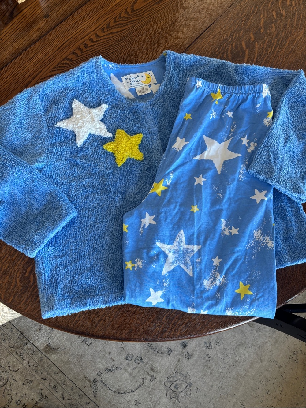Canyon Group Vintage Chenille Robe Blue Pajama Set White & Yellow Stars &  Moon